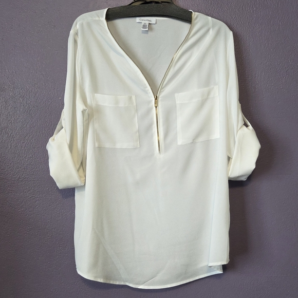 Calvin Klein Tops - Calvin Klein Sheer Zipper 3/4 Sleeve Blouse